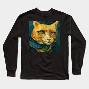 funny portrait cat van gogh style Long Sleeve T-Shirt